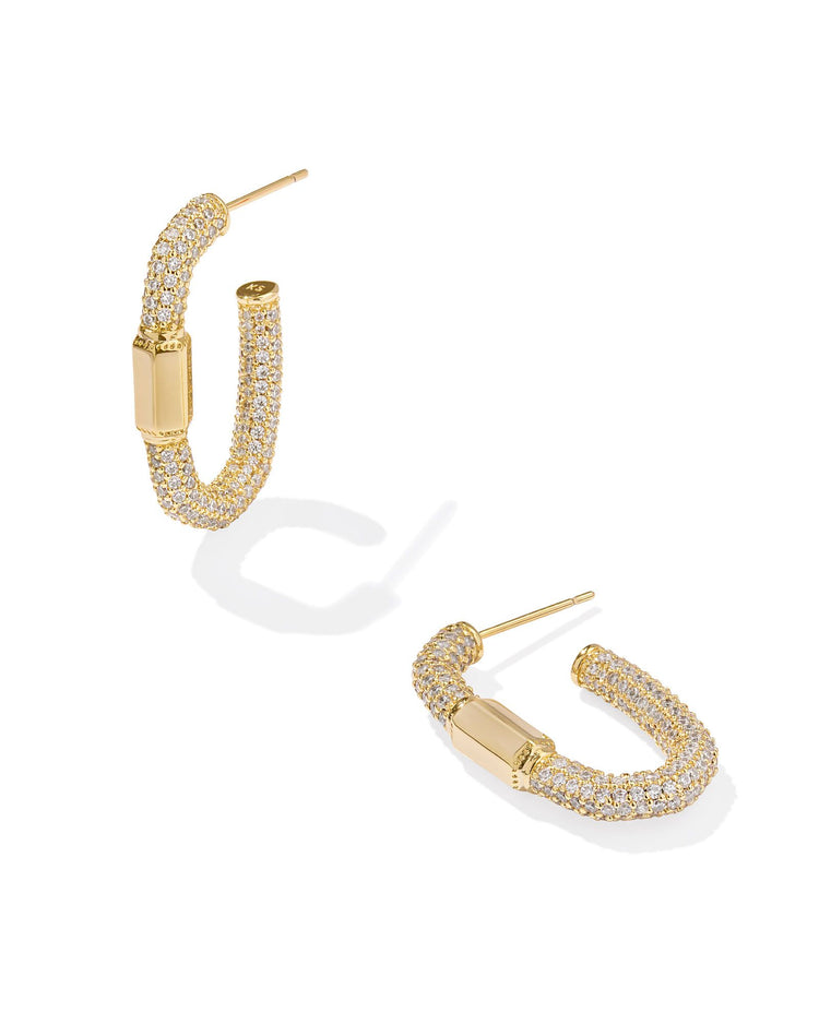 Emery Hoop Earrings - Gold White Crystal