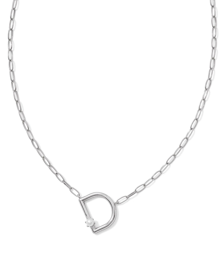 Pearl Letter D Short Pendant Necklace - Silver