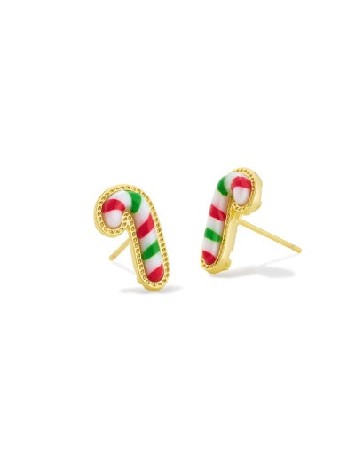 Candy Cane Stud Earrings Gold Red Green Mix - Southern Belle Boutique
