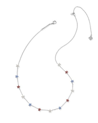 Sierra Star Crystal Strand Necklace - Silver Red White Blue Mix