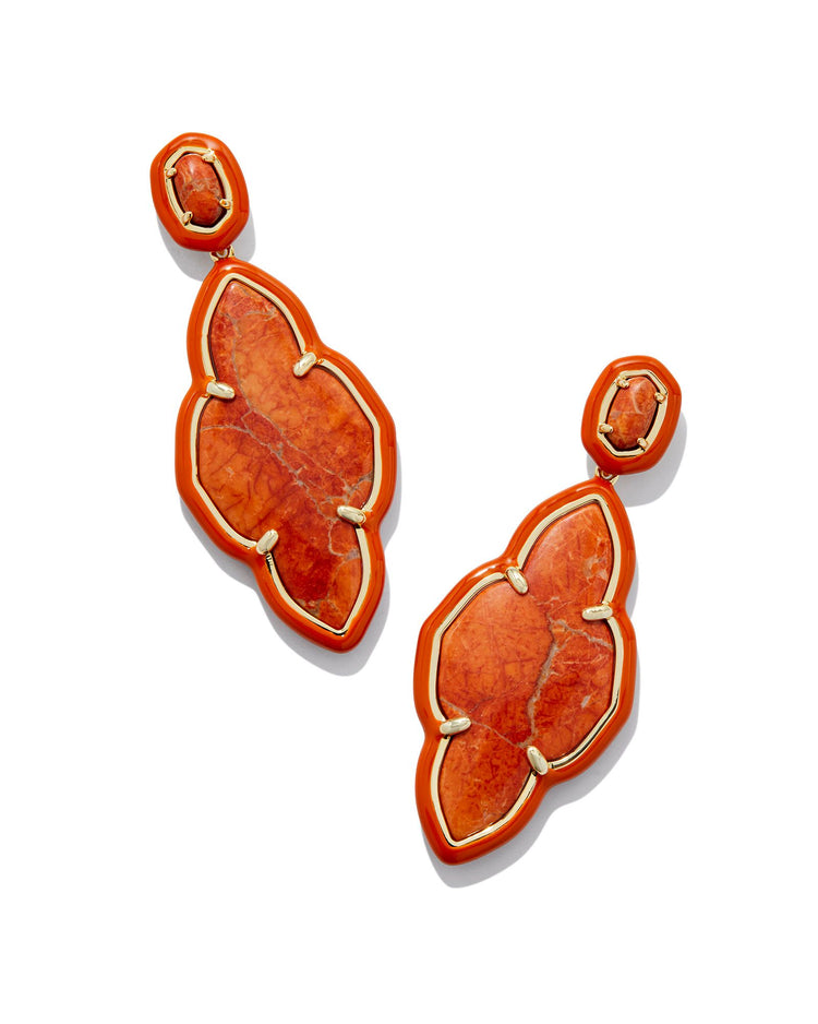 Abbie Enamel Frame Statement Earrings Gold Variegated Orange Magnesite