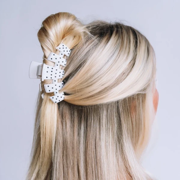 Classic Medium Claw Clip - White Polka Dot Party