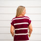 Burgundy Striped Bow Sweater