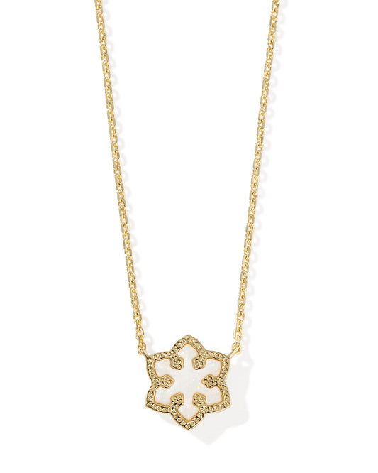 Snowflake Short Pendant Necklace Gold White Kyocera Opal