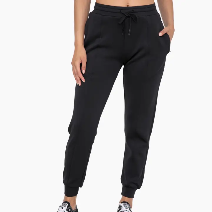 Cuffed Joggers with Zippered Pockets - Black