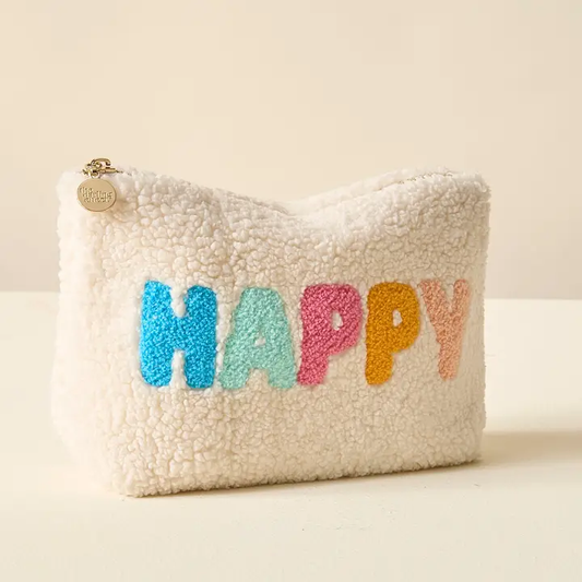 Cream Teddy Pouch - Happy - Southern Belle Boutique