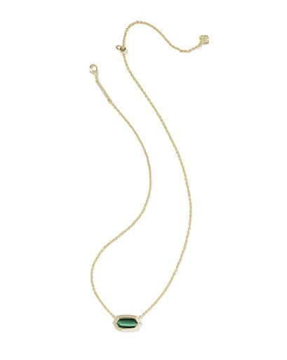 Elisa Bezel Short Pendant Necklace Gold Green Tigers Eye