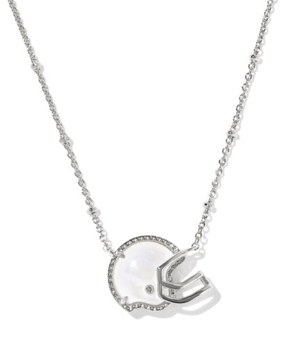 Football Helmet Short Pendant Necklace - Silver Ivory Mother Of Pearl