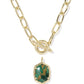 Daphne Link And Chain Necklace Gold Bronze Veined Green Malachite