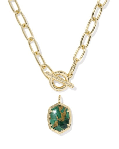 Daphne Link And Chain Necklace Gold Bronze Veined Green Malachite