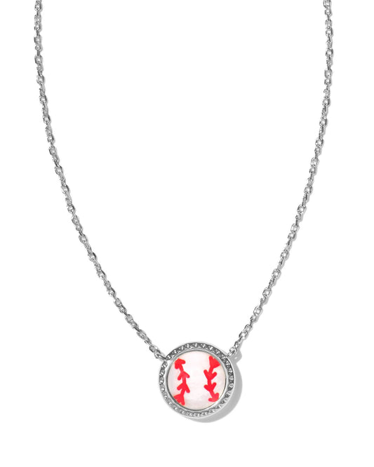 Baseball Short Pendant Necklace Silver Ivory Mother Of Pearl - Southern Belle Boutique