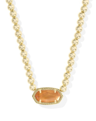 Elisa Beaded Necklace - Gold Papaya Mother Of Pearl