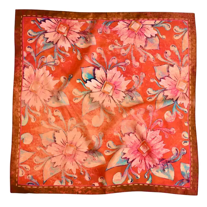 Rust Rodeo Red Floral Silk Western Cowgirl Wild Rag Scarf - Southern Belle Boutique