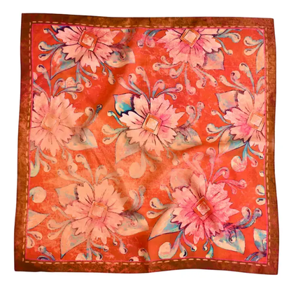Rust Rodeo Red Floral Silk Western Cowgirl Wild Rag Scarf - Southern Belle Boutique