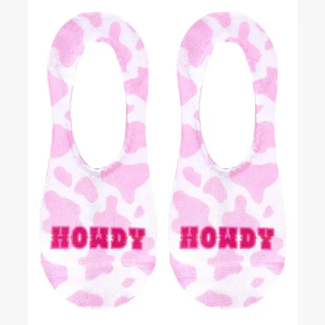 No-Show Liner Socks - Cow Print - "Howdy" - Pink