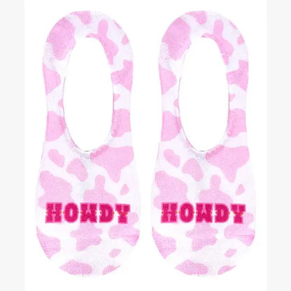 No-Show Liner Socks - Cow Print - "Howdy" - Pink