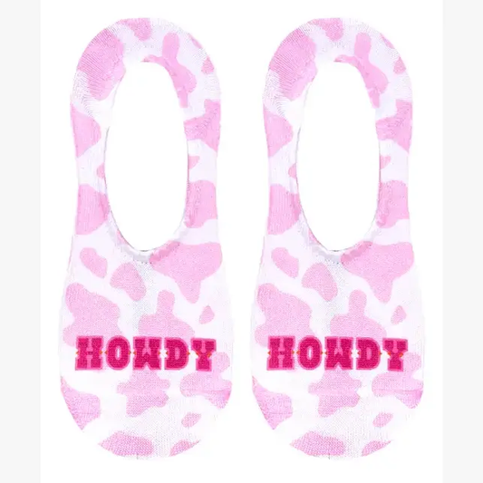 No-Show Liner Socks - Cow Print - "Howdy" - Pink