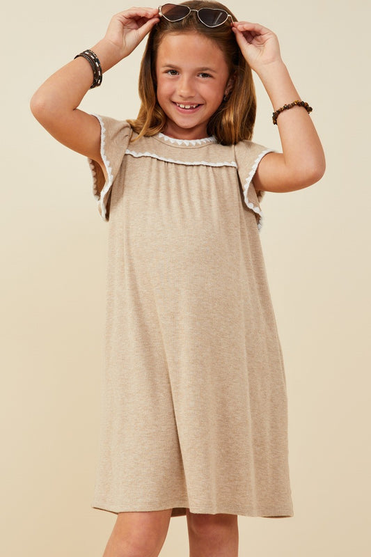 Girls Crochet Contrast Stitched Ribbed Knit Dress