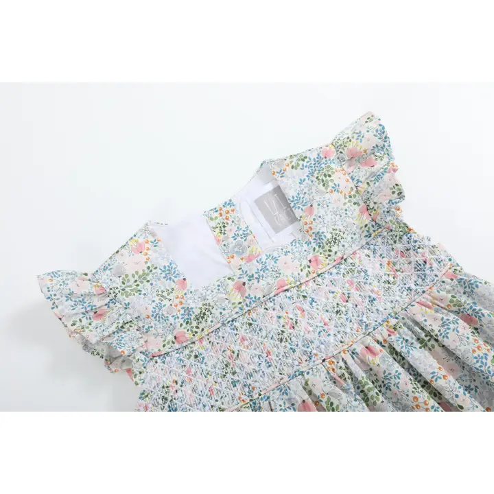 Pink Floral Print Smocked Flutter Dress - Southern Belle Boutique