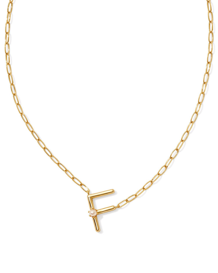 Pearl Letter F Short Pendant Necklace - Gold