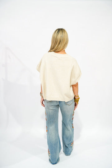 Flower Embroidery High Waist Flare Jean - Southern Belle Boutique