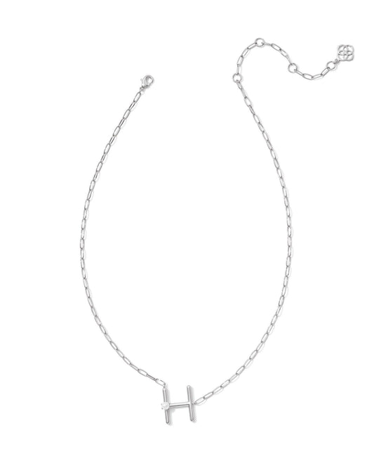 Pearl Letter H Short Pendant Necklace - Silver