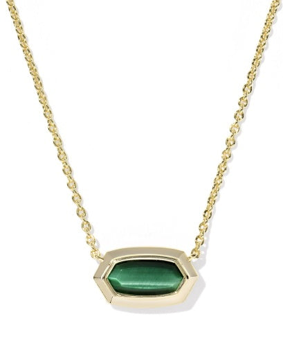Elisa Bezel Short Pendant Necklace Gold Green Tigers Eye