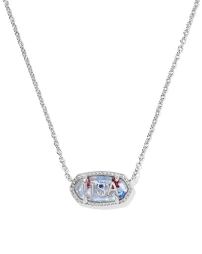 Elisa Usa Short Pendant Necklace Silver Red White Blue Star Illusion - Southern Belle Boutique