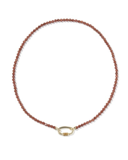 Emery Beaded Strand Necklace - Gold Orange Goldstone
