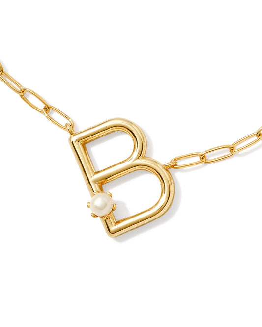 Pearl Letter B Short Pendant Necklace - Gold