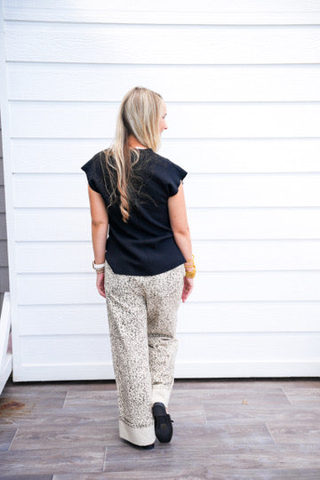 Leopard Straight Leg Cuffed Jeans