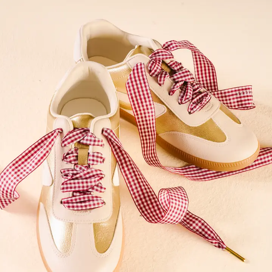 Step It Up Shoelaces-Gingham Burgundy - Southern Belle Boutique
