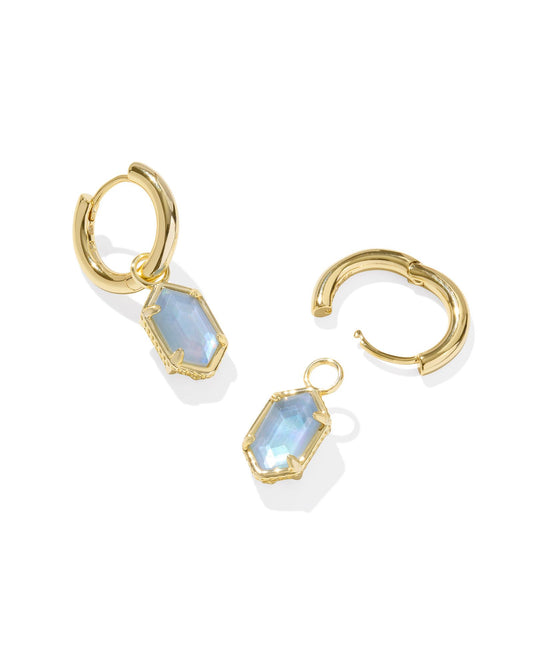 Hallie Huggie Earrings Gold Sky Blue Mother Of Pearl - Southern Belle Boutique