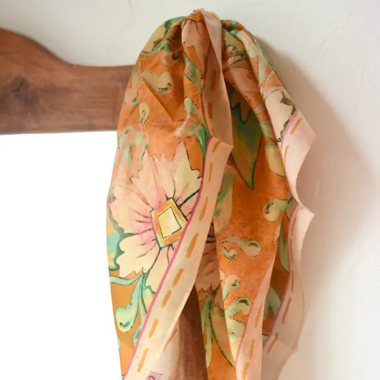 Western Pink and Peach Floral Cowgirl Silk Wild Rag - Southern Belle Boutique