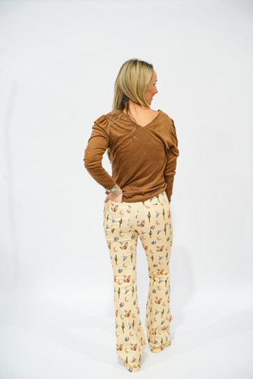 Let's Rodeo Motif Flare Pants - Southern Belle Boutique
