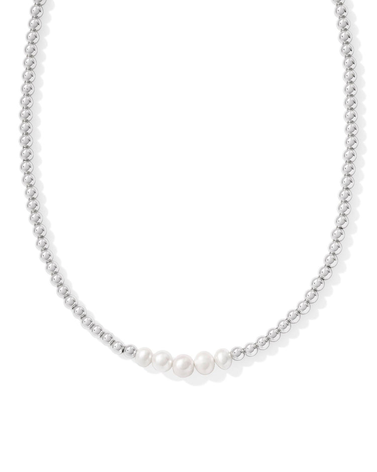 Eve Beaded Strand Necklace - Silver White Pearl