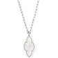 Abbie Pave Frame Large Long Pendant Necklace Silver Ivory Mother Of Pearl