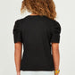 Ribbed Pleated Shoulder Puff Sleeve Top - Black