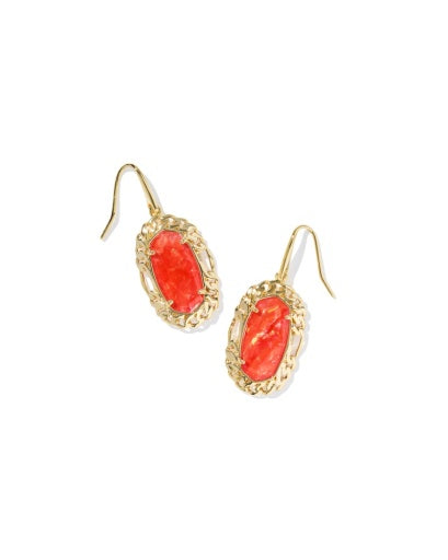 Dani Figaro Frame Drop Earrings Gold Papaya Iridescent Mother Of Pearl - Southern Belle Boutique