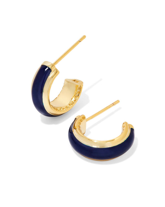 Ainsley Huggie Earrings Gold Navy Enamel