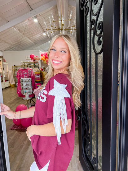 Texas A&M Jersey wSleeve Fringe - Southern Belle Boutique