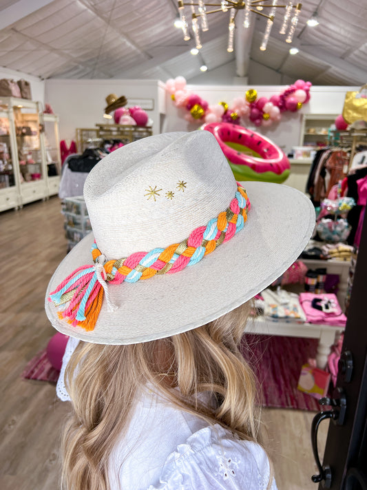 White Palm Hat w/Gold Burst - Southern Belle Boutique
