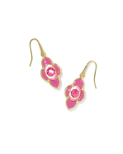 Abbie Medallion Small Drop Earrings Gold Hot Pink Mix - Southern Belle Boutique