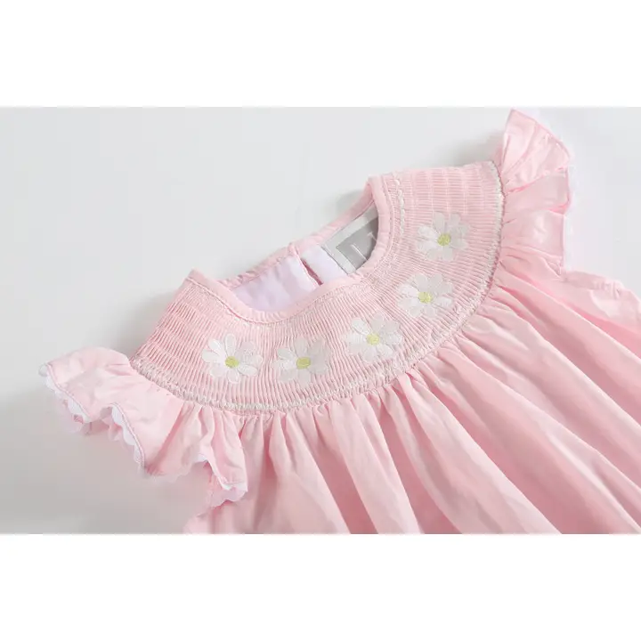 Light Pink Daisy Smocked Ruffle Romper - Southern Belle Boutique