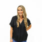 Black Whipstitch Drop Shoulder Blouse