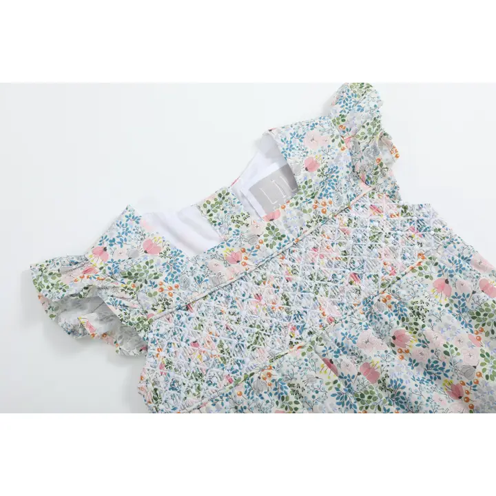 Pink Floral Print Smocked Futter Romper - Southern Belle Boutique