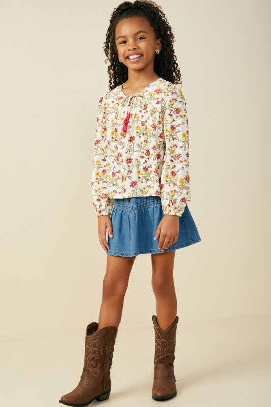 Cream Floral Tasseled Top