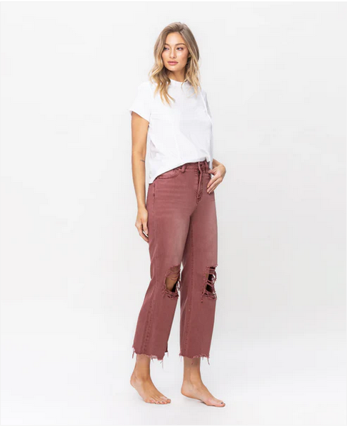 Super High Rise 90's Vintage Crop Flare Jeans - Russet Brown