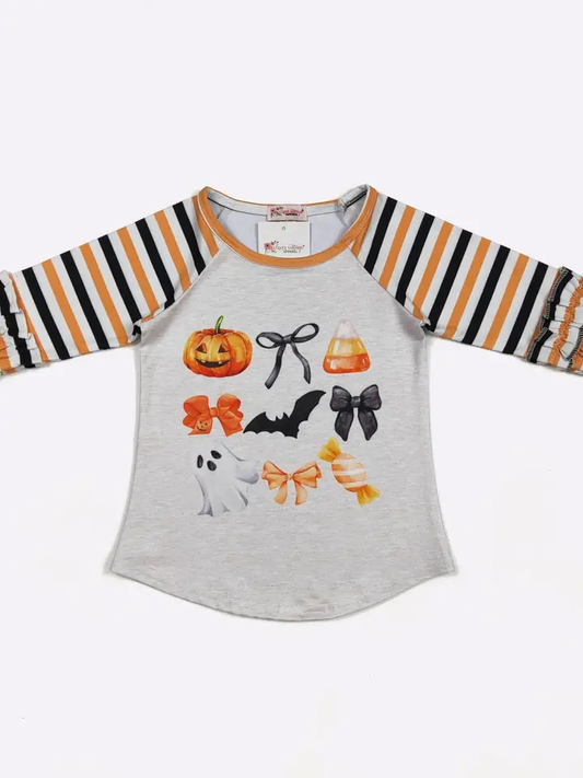 Halloween Boo Bows Girls Raglan