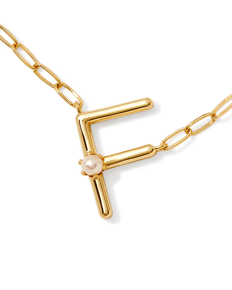 Pearl Letter F Short Pendant Necklace - Gold